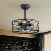 16.5-inch Black Enclosed Caged Ceiling Fan with Remote Light(7-blade)